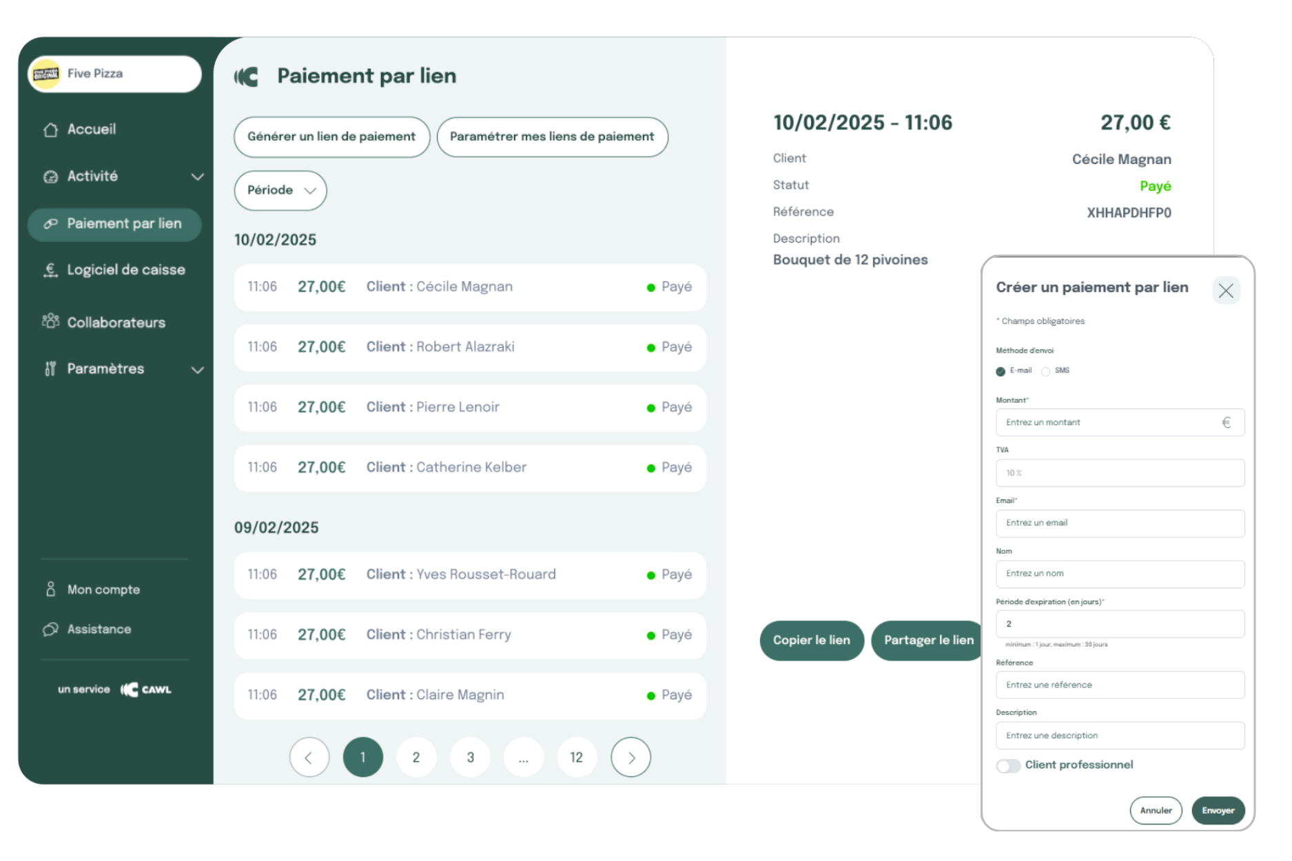 Ecran paiement par lien