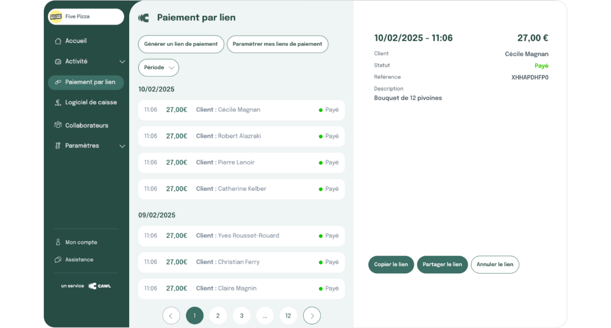 Paiement par lien portail offre intégrale de cawl